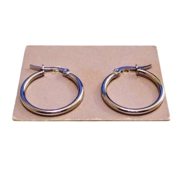 1" 25mm Hoop 2mm Thin Tube Pierced Post Earrings Silver Tone Stainless Steel Nic - Picture 3 of 8